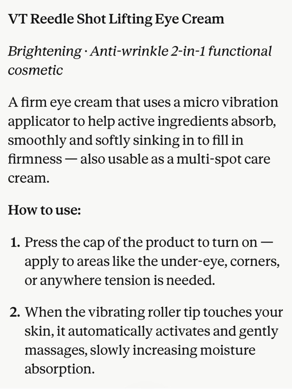 VT Cica Reeddle Needle Shot Lifting Eye Cream + Collagen Reedle Shot 700 - Picture 5 of 7